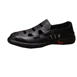 Men's Genuine Leather <b>Slip</b>-On Open Toe Breathable Casual Summer Sandals Rubber Outsole Solid Pattern Rubber Printing Logo - Product Image 4