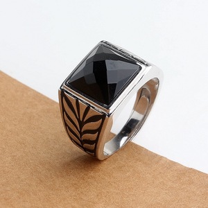 Bijoux turcs en Zircon noir pour hommes, bague en cristal pierre d'agate, argent légère, style Vintage, tendance - Product Image 2