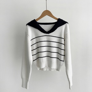 Chic décontracté col <span class=keywords><strong>marin</strong></span> à manches longues chandails pulls en tricot à rayures lâches pour les femmes - Product Image 3