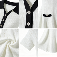 Robe d'été 2026, nouvelle collection, élégante, couleur unie, taille empire, anti-statique, avec boucle perlée, col rabattu, tricot ajouré