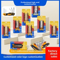 Tournevis multifonctionnel 8-en-1 personnalisé, clé à douille pliable portable, jeu d'outils combinés avec clé Allen, acier au chrome-vanadium