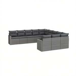 Modular <b>Grey</b> Pe Rattan Garden Sofa Set Steel <b>Frame</b> Outdoor Furniture 10 Plus Seating Contemporary Design - Product Image 1