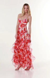 Abito lungo da donna Suzhou <span class=keywords><strong>VIVA</strong></span> VIXEN 2026 con stampa floreale, spalline sottili, scollo a V, spacco alto e balze a strati in rete, perfetto per feste ed eventi serali - Product Image 4
