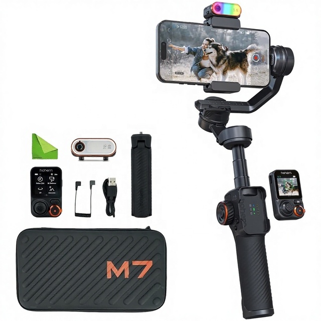 Hohem Official M7 Smartphone Stabilizer AI Face Tracking 3-Axis Gimbal Built-in Selfie Stick for Easy Smart Remote Control