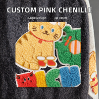 Badge brodé 3D personnalisé en chenille rose avec perles et logo de marque, patchs thermocollants pour vestes universitaires et chapeaux, faible MOQ
