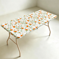 Nappe en plastique PEVA ajustée, imprimé floral marguerite orange, bord élastique, imperméable, écologique, jetable, rectangulaire