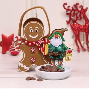 Homme de pain d'épice en feutre de laine durable et elfe de Noël en chocolat au lait Boutons de chocolat Décorations de Noël dans un sac cadeau - Product Image 2
