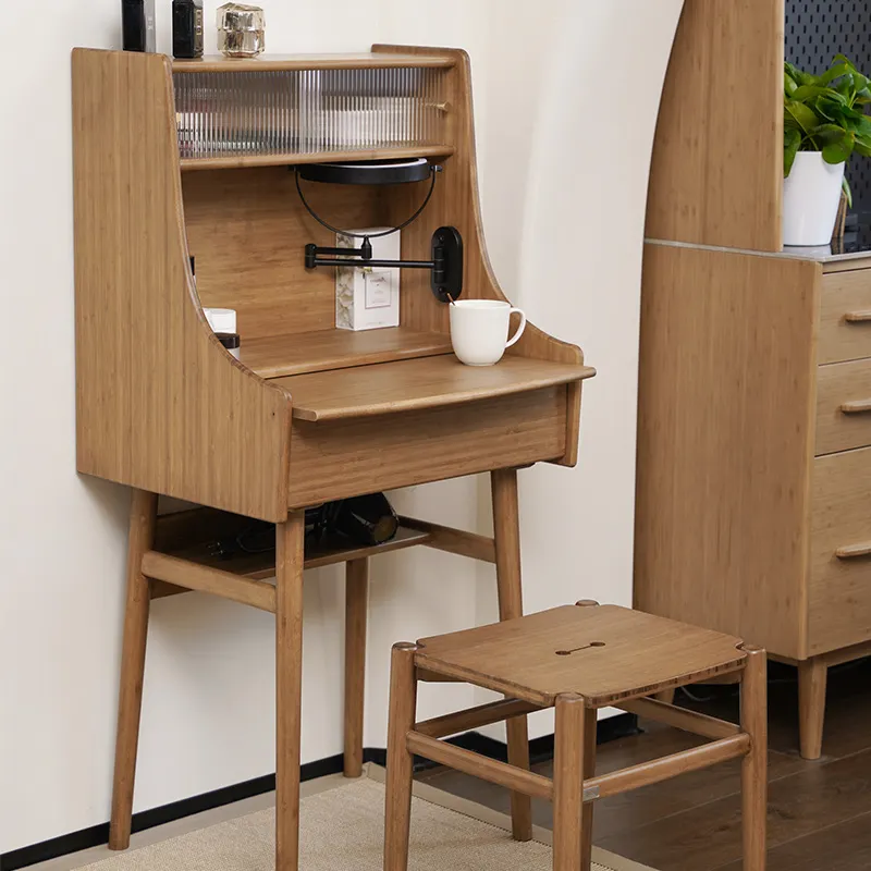 AiLiKEA bitki sıcak satış OEM ve ODM özelleştirilmiş yatak odası Modern mobilya aynalı makyaj bambu modeli makyaj masası