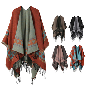 Scialle caldo da donna personalizzato avvolgere Poncho anteriore aperto mantella scialli a blocchi di colore <span class=keywords><strong>Cardigan</strong></span> invernale avvolgere Poncho stampati per le donne - Product Image 1