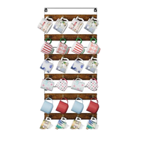 Bois rustique Huxitocan &amp;   Support mural réglable en fer à cinq niveaux pour 24 tasses (lot de 3) – Installation facile