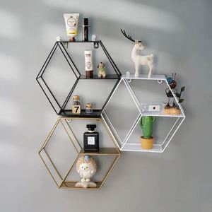 Nordic Style Iron Round/hexagonal Metal Rack <b>Wall</b> <b>Decoration</b> Rack Home Bedroom Living Room <b>Wall</b> Mounted <b>Decorative</b> Storage Rack - Product Image 2