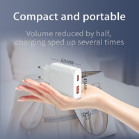 Chargeur mural USB C double port 65W GaN avec adaptateur PD, prises EU/US et câble micro USB de 1 m pour ordinateur portable, téléphone, tablette, charge rapide