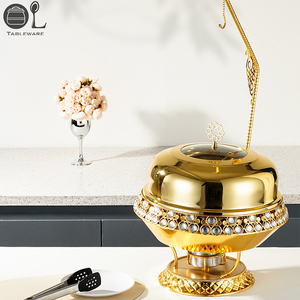 OULU Luxury Gold Divided Inner Chafing Dish Set Catering Wedding <strong>Buffet</strong> <strong>Server</strong> with Stainless Steel Brass Glass Table Top 8L/9L - Product Image 6