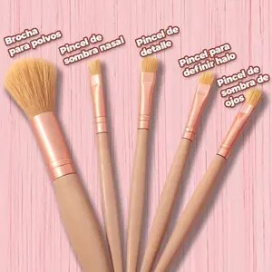 Juego de 5 Brochas de Maquillaje Sintéticas con Estuche de Viaje Rosa, Diseño de Virola Redonda, Mango de Plástico, Ideal para el Uso Diario de Belleza - Product Image 6