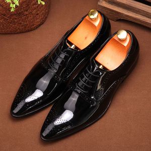 2025 Latest Model Embroidered <b>Pointed</b> Shiny Genuine Leather Lace-Up Breathable Anti-Slip Lightweight Fashionable Business - Product Image 5