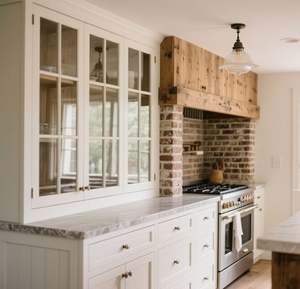 Gabinetes de Cocina Blancos Estilo Rústico SANTOPOVA con Encimera de Piedra Sinterizada y Estante para Colgar Ollas Integrado - Product Image 4