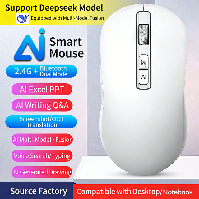 AI Mouse Supports AI PPT Generation, Intelligent Drawing & Free AI Software, Rechargeable Wireless Blue-tooth Computer Mouse