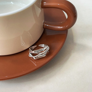 Anillo Irregular de Plata de Ley S925 para Mujer, Diseño Abierto con Letra, Joyería de Regalo - Product Image 1