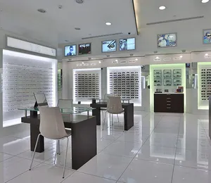 Holz-Optisch-Einzelhandel laden einzigartiges Design Fenster-Vorführungs-Ideen individuelle Brillen weiße Wand-Vorführungs-Schrank optische Lademöbel