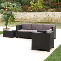 Conjunto de Muebles de Jardín Ecológicos Contemporáneos de Plástico Reciclado - Sofá Manhattan, Puff y Sillón para Exteriores (Capacidad para 4 Personas)