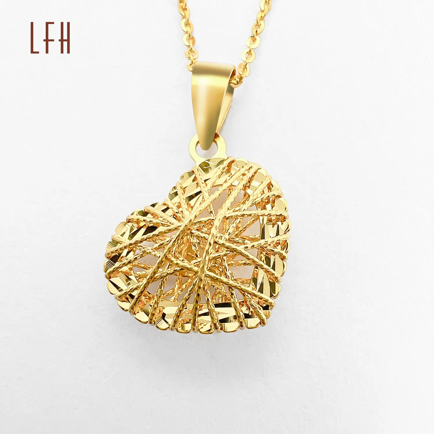 LFH Collier en or jaune véritable 18 carats Collier en forme de cœur véritable 1 Collier en or véritable de la clavicule 8 carats Bijoux pendentifs en or massif