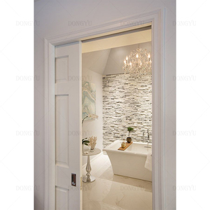 Porte <span class=keywords><strong>coulissante</strong></span> invisible sans cadre en bois massif Sapele de Bali, porte de poche, sécurité intégrée, bois naturel - Product Image 5