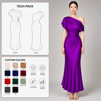 Robe longue asymétrique en acétate violet pour femme, à épaule unique, avec taille froncée et ourlet traînant, idéale pour galas et bals de promo - Fournisseur en gros