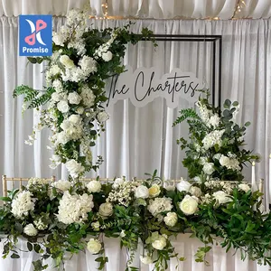Promise Customized Hanging White Rose And Greenery Flower Runner For Wedding Table Decoration
