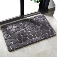Tapis de bain en mousse à mémoire de forme super absorbant, motif galets, antidérapant, tapis de douche épais et doux gris pour la décoration de la salle de bain à domicile
