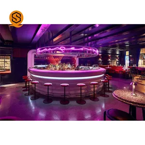 Bulat Acrylic Solid Permukaan Modular Perabot Bar Dekat Klub Komersial Bar untuk Dijual