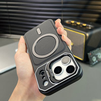 Luxe carbon fiber textuur magnetische telefoonhoes voor iPhone 18 17 16 Pro Max met verborgen lensbeugel frameloze beschermhoes