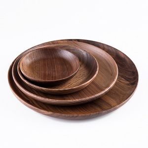 Assiettes de service rondes <span class=keywords><strong>en</strong></span> <span class=keywords><strong>bois</strong></span>, 9 plats <span class=keywords><strong>en</strong></span> <span class=keywords><strong>bois</strong></span> de noyer noir, assiettes de service à vendre - Product Image 2