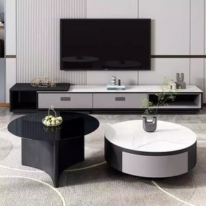 Mesa de Centro Creativa de Estilo InS, Moderna y de Lujo Ligero, con Tapa Redonda de Mármol y Marco de Madera, para Sala de Estar y Bar en Casa - Product Image 5
