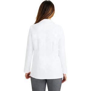 Blouse médicale blanche pour femme en tissu extensible anti-humidité avec 4 poches et fermeture boutonnée – Idéale pour le personnel médical et les laboratoires - Product Image 2