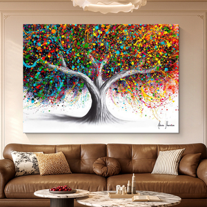 Peinture murale décorative sur toile, art abstrait moderne personnalisé, arbre coloré, nature morte aquarelle, peinture à l'huile - Product Image 3