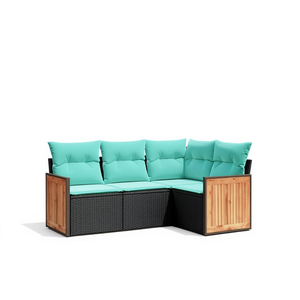 Conjunto de Sofás de Jardín para Exteriores, Ratán y Madera de Teca, 4 Plazas, Resistente a la Intemperie, Diseño Contemporáneo - Product Image 1