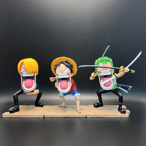 Set di 3 Statuette <span class=keywords><strong>Anime</strong></span> <span class=keywords><strong>Divertenti</strong></span> di Luffy, Zoro e Sanji, Figurine in PVC con Bocca Grande per Decorazione Scrivania, Collezione Hobby e Regalo - Product Image 2