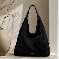 Tas Tote Besar Berbahan Suede Terbaru 2026 untuk Wanita dengan Set Kantong Kecil, Tas Selempang Hobo Santai, Tas Jinjing Minimalis, Warna Camel