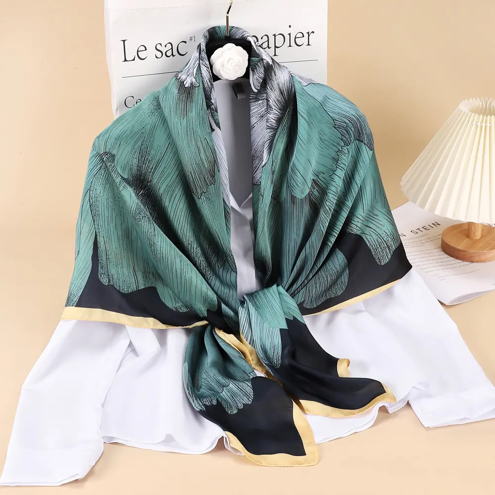 Sunshade Silk Scarf Square Polyester Fabric Women Handbag Scarf Ladies Printed Square Neck Silk Scarf 110*110 cm