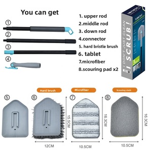 Heavy Duty Floor Scrub <strong>Brush</strong> with Long Handle V-Shape Grout <strong>Brush</strong> 180&deg; Rotatable Stiff Bristle Scrubber for Bathroom Tile Floor - Product Image 2
