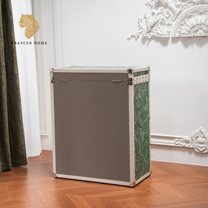 Commode vintage style coffre à 4 tiroirs <span class=keywords><strong>avec</strong></span> <span class=keywords><strong>miroir</strong></span> relevable, coffre de rangement floral vert pour coiffeuse de chambre - Product Image 3