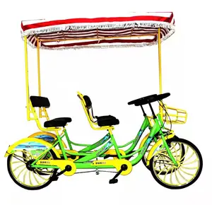 family sightseeing bicycle bike multi person/ 4 Person Surrey Luxury Pedal Tandem Bike 4 Wheels Seat Tourist Sightseeing Bicycle