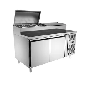 pizza prep counter refrigerator commercial stainless steel table top salad chiller with two or three doors