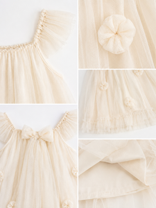 Elegante Vestido de Tul con Apliques Florales para Bebé Niña con Lazo Grande para Bodas - Product Image 5