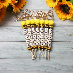 Moda stagione di laurea modello girasole portachiavi con perline in Silicone lettera creativa per il giorno dell'insegnante insegna portachiavi per il regalo dell'insegnante