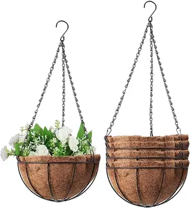 Panier de <span class=keywords><strong>jardinière</strong></span> suspendu en métal de balcon extérieur intérieur de 12 pouces avec doublure en fil de noix de coco support de plante arrosage paniers de fleurs Pot Han - Product Image 1