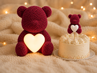 Ornement décoratif fait main en tissu rouge avec ours en peluche et cœur, modèle en plastique, figurine lumineuse à LED pour la Saint-Valentin 2026