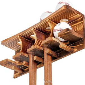 Wooden Baseball <b>Display</b> Stand <b>Wall</b> Mounted Solid Wood Rack For Baseballs And Bats Storage Organizer - Product Image 5
