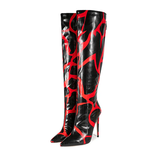 Big Size 47 Thin <b>High</b> Heels Wide Fit Long Boots Back Zipper Dress Shoes Women's Casual Pattern Print <b>Knee</b> <b>High</b> Booties - Product Image 6