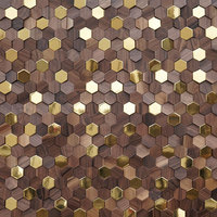 Wallpaper/Panel Dinding Dekoratif Mosaik Kayu Solid Walnut Hitam Heksagonal Cina yang Menyerap Suara